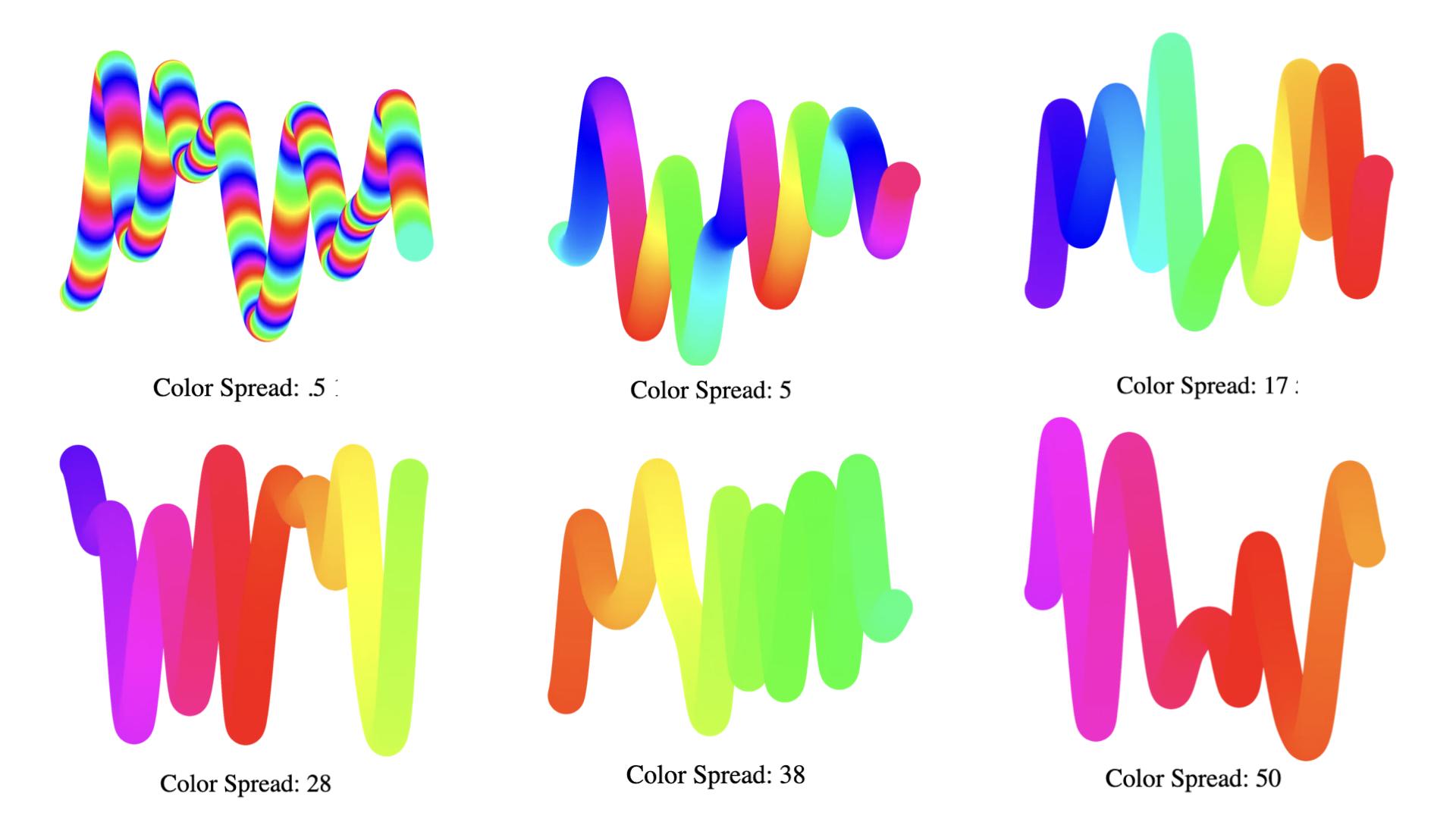 Color spread showing three unique squiggles